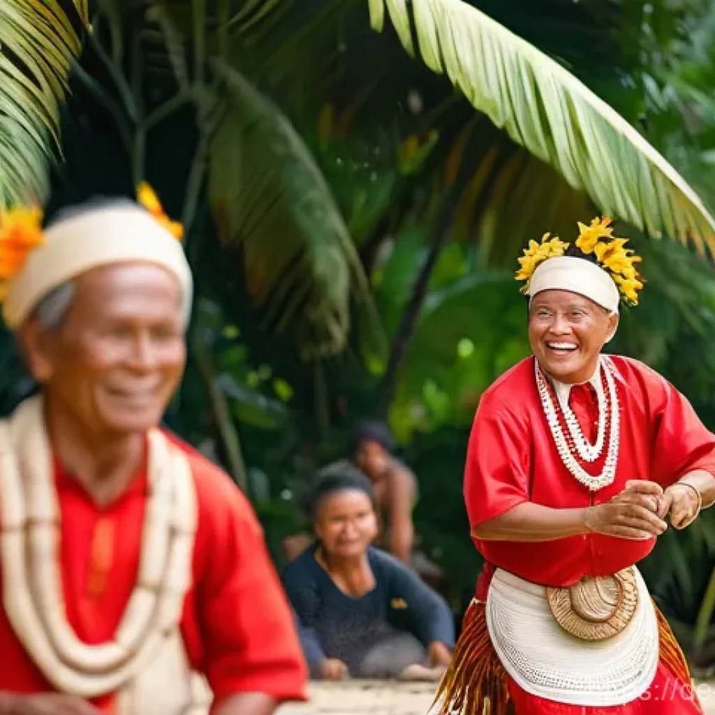 팔라우의 대표적인 지역 축제 - A vibrant and energetic Palauan community festival. Men and women, young and old, are gathered, cele...