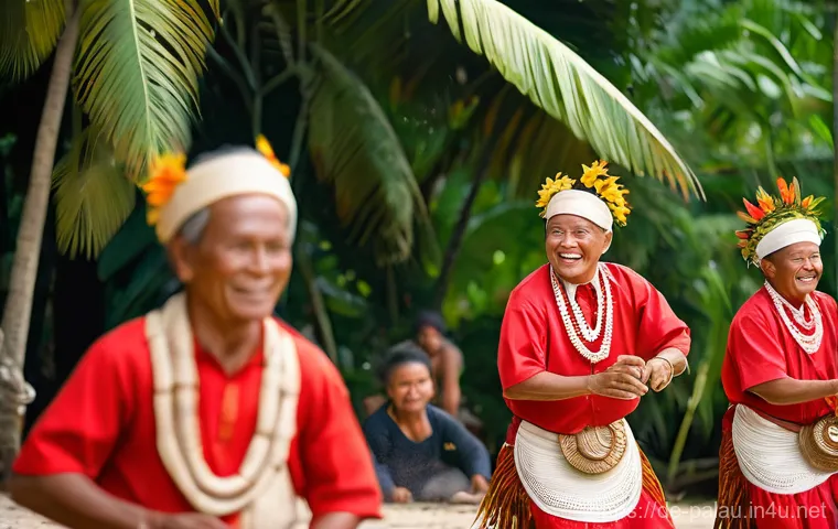 팔라우의 대표적인 지역 축제 - A vibrant and energetic Palauan community festival. Men and women, young and old, are gathered, cele...