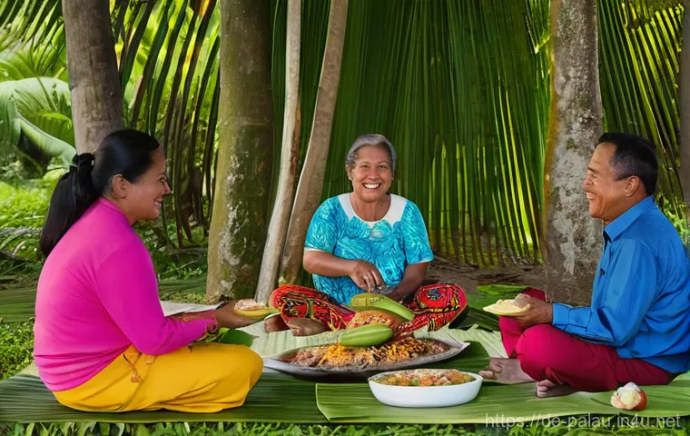 팔라우의 대표적인 지역 축제 - A vibrant and energetic Palauan community festival. Men and women, young and old, are gathered, cele...