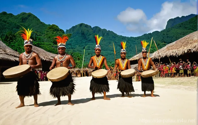 팔라우 전통 춤과 음악 - **Prompt:** A group of Palauan women of various ages, from young adults to elders, performing a trad...