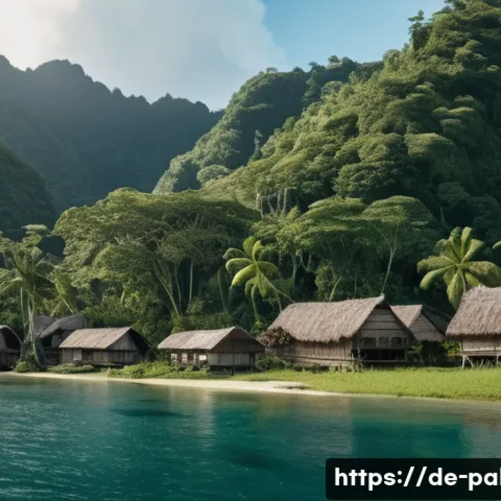 팔라우 군사적 역사 - **Prompt:** A serene, wide-angle shot of a Palauan village during the German colonial period, around