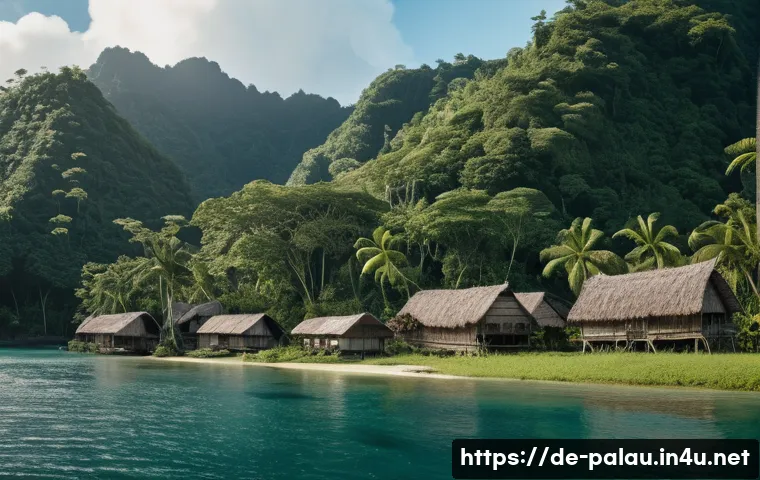 팔라우 군사적 역사 - **Prompt:** A serene, wide-angle shot of a Palauan village during the German colonial period, around