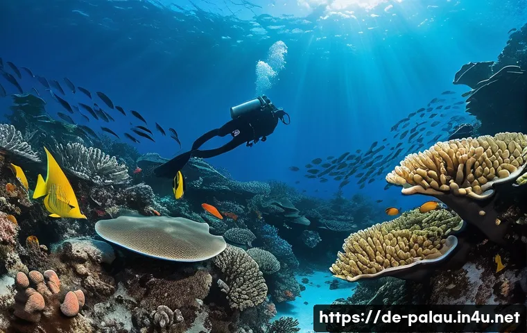 팔라우에서 유명한 인물 - **Vibrant Palauan Reef Ecosystem with Respectful Diver:** A breathtaking underwater scene in Palau. ...
