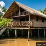 Home 19 팔라우 전통 건축양식 - A traditional Palauan house built with local natural materials, featuring wooden beams from native t...