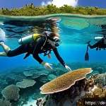 Home 18 팔라우에서의 자원봉사 기회 - A vibrant underwater scene depicting coral reef restoration in Palau, showing diverse colorful coral...